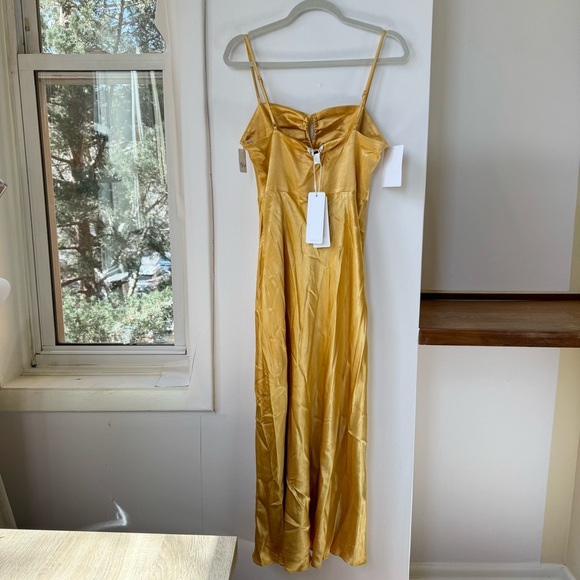 NWT Shona Joy Alma Lace Up Midi Dress Cocktail Cut Out Satin Gold Yellow Size 10 - Picture 10 of 12